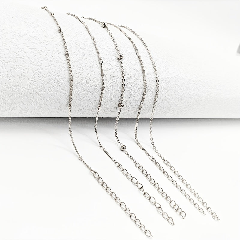 5pcs Round Beaded Layered Anklet Set - Minimalist Foot Jewelry