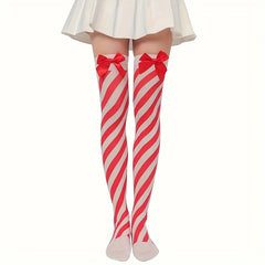 Stripe Long Socks Bow Knee Over Knee Long Socks