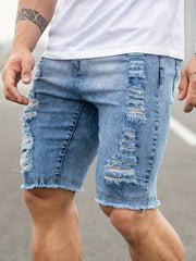Men's Ripped Denim Shorts Street Style Distressed Denim Shorts