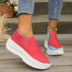 Women's Block Sock Sneakers Low Top Slip On Knit Shoes Casual Lightweight
