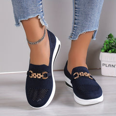 Women's Air Cushion Wedge Shoes Hollow Out Chain Decor Slip On Walking Shoes