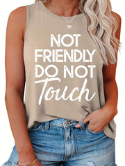 Slogan Print Tank Top Round Neck Stretch Casual Top