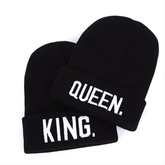 1pc KING QUEEN Thermal Knit Cap Beanie Hat