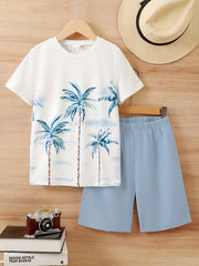 Boy's Teen Hooded T Shirt & Shorts Set for Summer