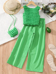 Girls 3pcs Sleeveless Top & Long Pants & Crossbody Bag Set for Spring and Summer