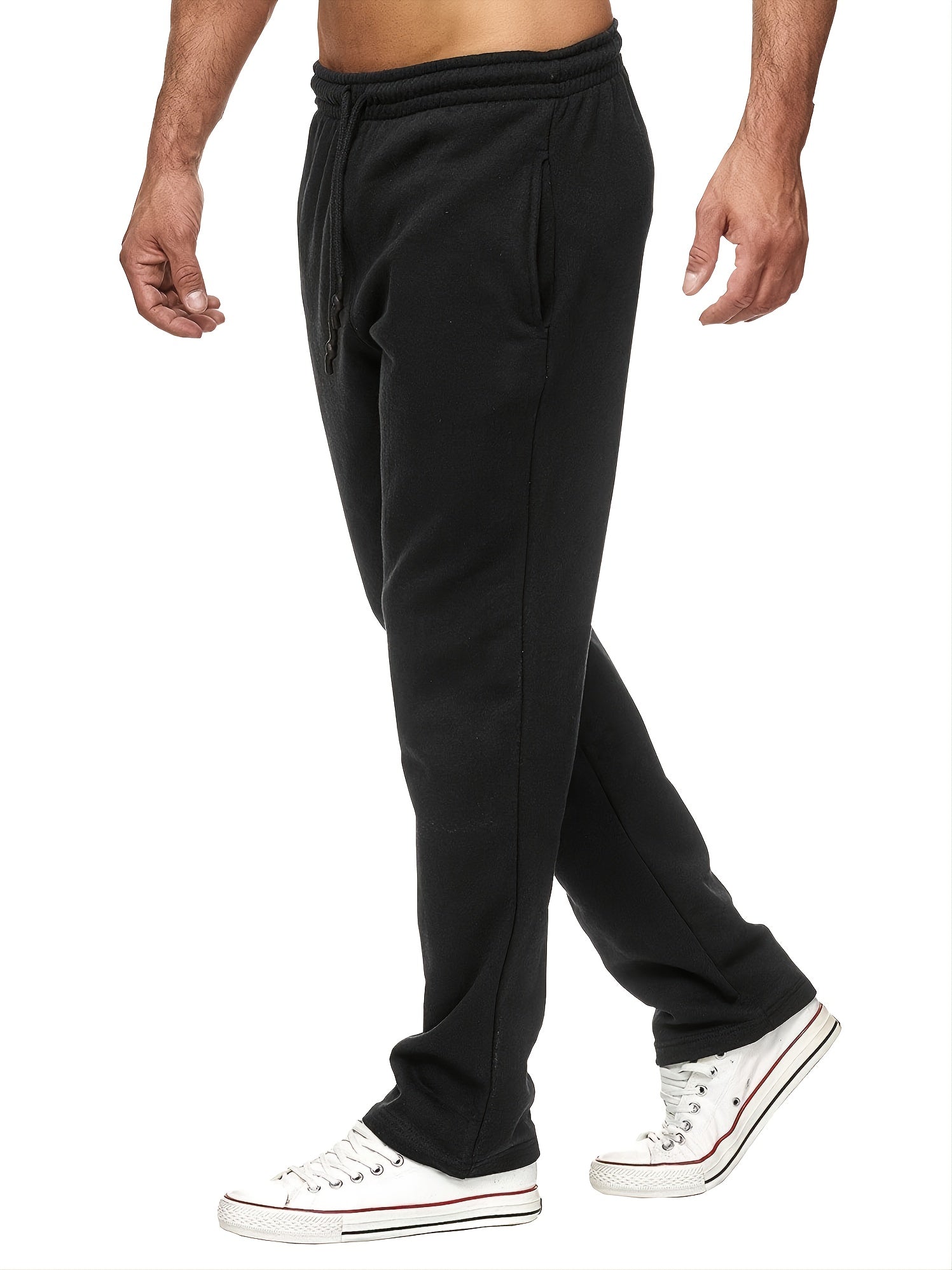 Men's Solid Fleece Loose Sports Pants - Small & Order Size Up