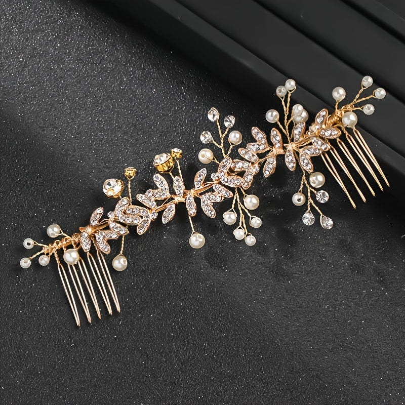 Crystal Comb Silver Golden Rose Golden Bridal Pearl & Crystal Hair Comb