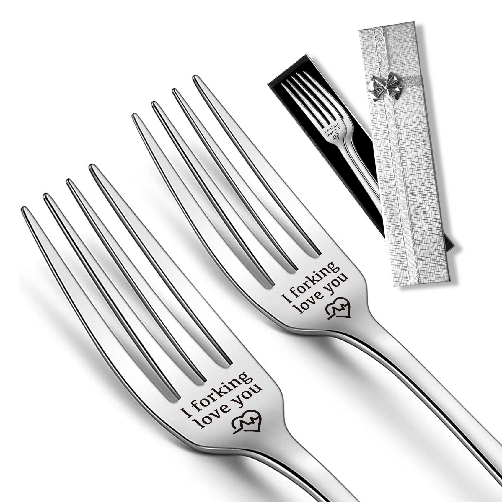 2pcs Forks with I Forking Love You Print Stainless Steel Tableware