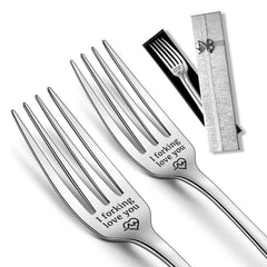 2pcs Forks with I Forking Love You Print Stainless Steel Tableware