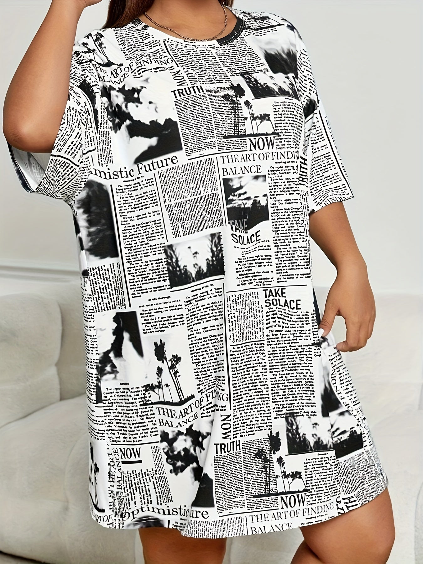 Newspaper Print Tee Sleep Dress