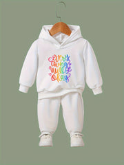 Girls 2pc Alphabets Hooded Sweatshirt & Sweatpants Set Kids Clothes