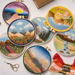 Mountain River Tree Embroidery Kit 3pcs Set with 20.07cm Hoop