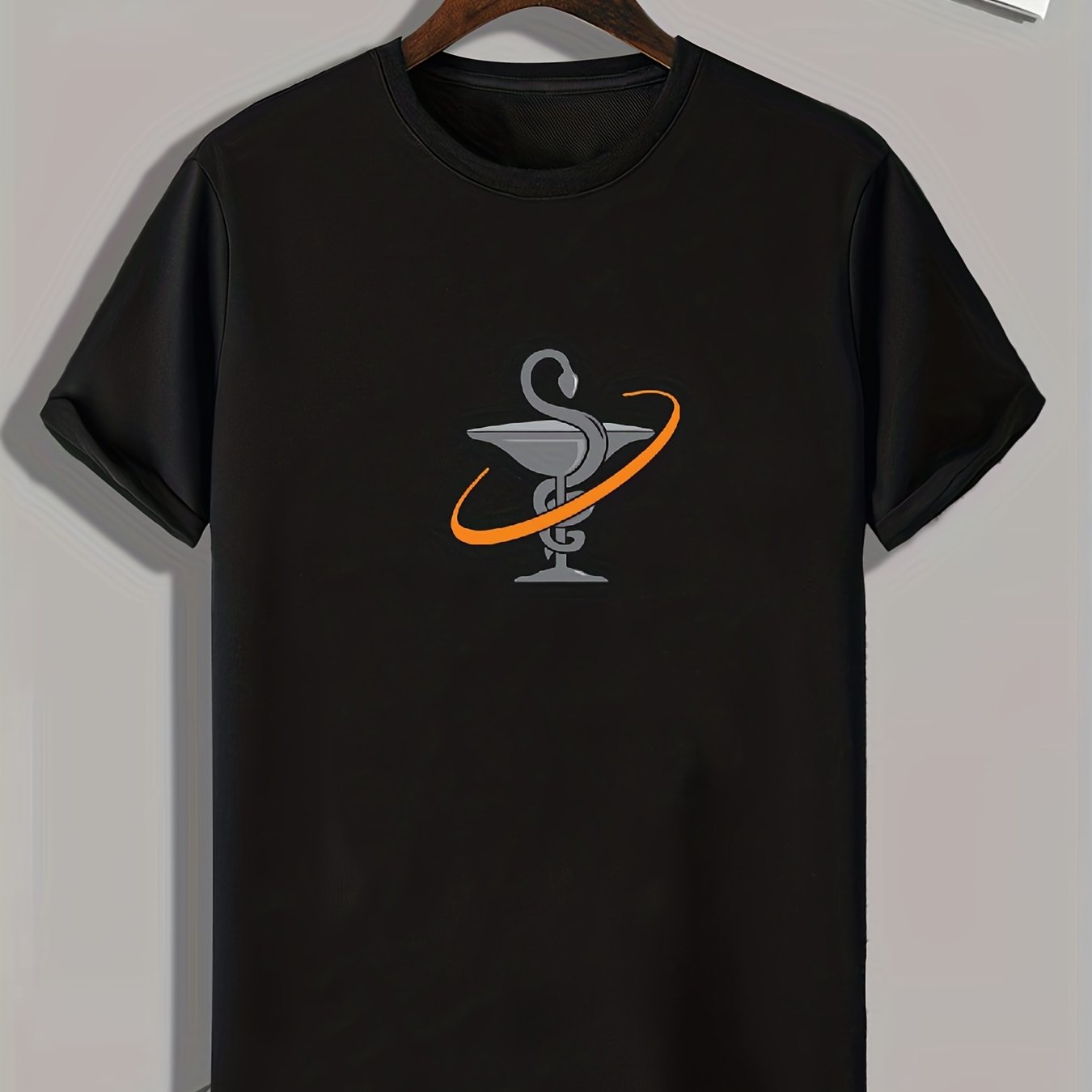 Snake & Cup Print Men's Comfy T shirt Active Breathable Tee Outdoor Summer