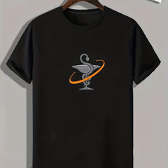 Snake & Cup Print Men's Comfy T shirt Active Breathable Tee Outdoor Summer