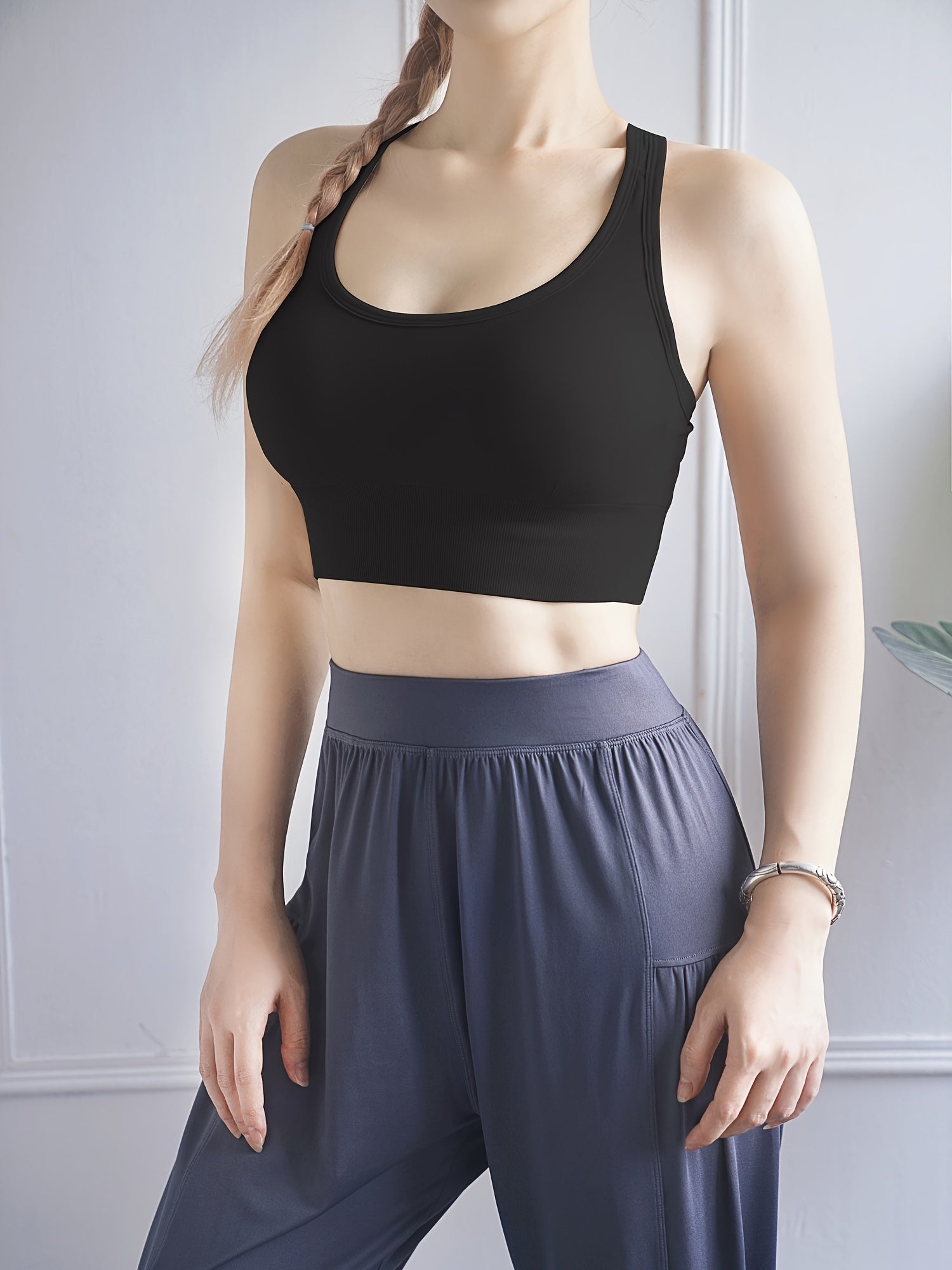 Sleeveless Yoga Fitness Sports Bra Solid Chest Padded Tank Top