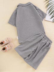 Boy's Polo Shirt & Shorts Set Solid Top Casual Outfits Kids Clothes
