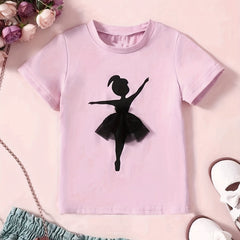 Pretty Dancing Girl Print Girls Creative T-shirt for Summer