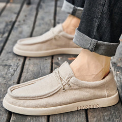 Men's Casual Canvas Shoes Solid Lace Up Linen Round Toe Outdoor Shoes