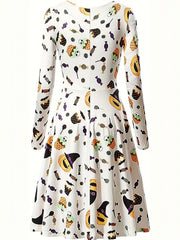 Halloween Casual Dress Women's Plus Graphic Print Long Sleeve Dress