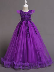 Girls Floral Lace Princess Dress Sleeveless Pageant Gown
