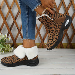 Leopard Print Plush Winter Snow Boots Comfy Non slip Mid Calf Boots