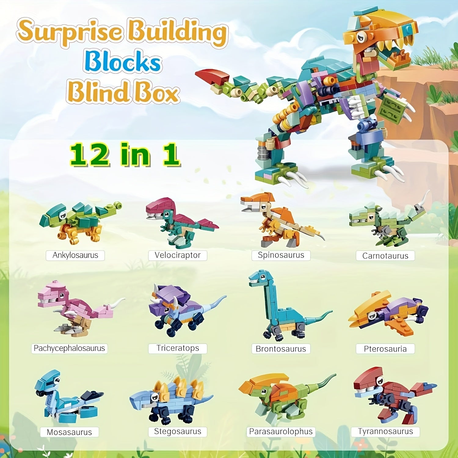 Dino Building Blocks 24 Grids Set Dinosaur Toy 24 Days Countdown