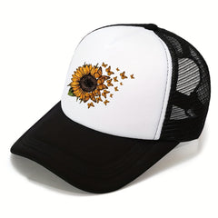 Sunflower Print Baseball Cap Sports Sunshade Mesh Sun Protection Hat