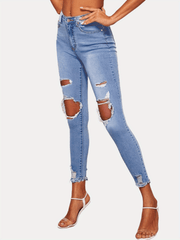 High Waist Distressed Skinny Jeans Casual Denim Pants