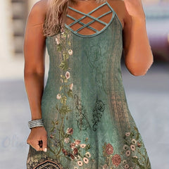 Floral Print Cut Out Criss Cross Cami Dress