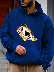 Poker On Fire Print Hoodie Men's Graphic Pullover Hooded Sweatshirt