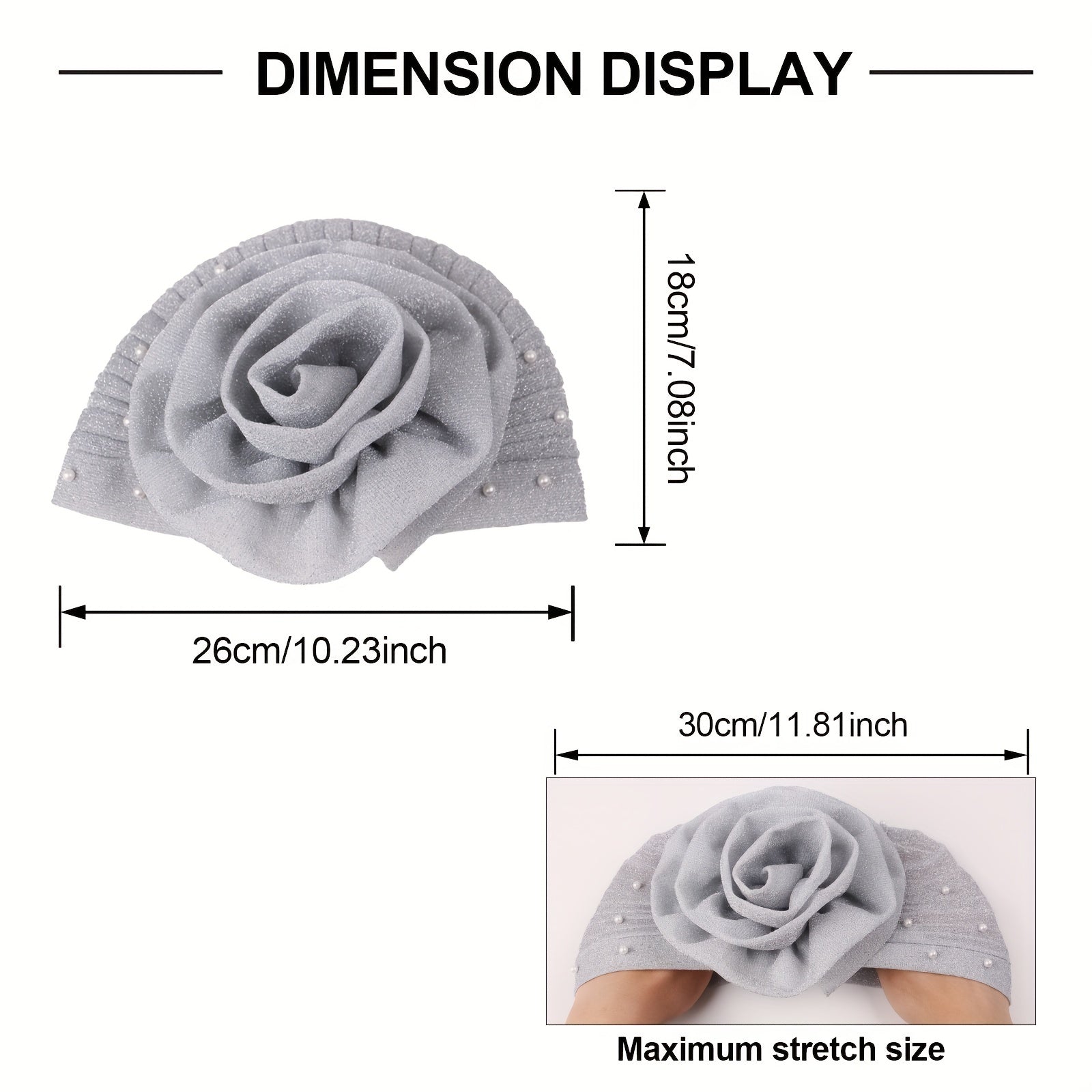 Gray Glitter Plate Flower Turban Cap Pleated Head Wrap