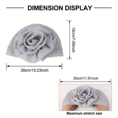 Gray Glitter Plate Flower Turban Cap Pleated Head Wrap