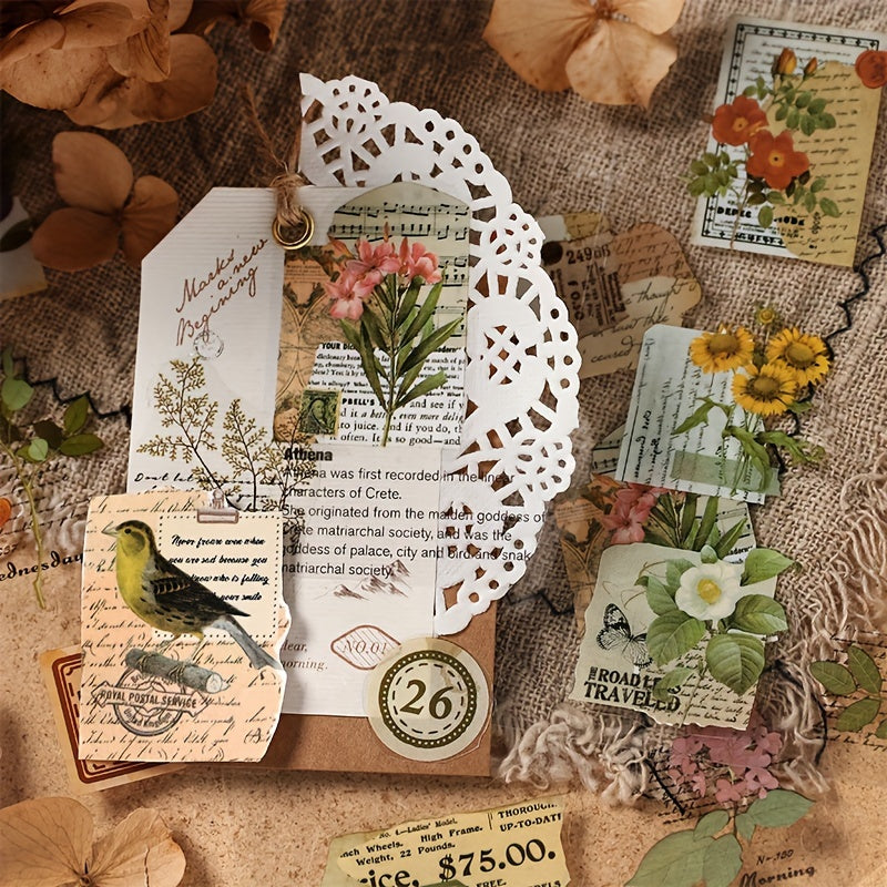 20pcs PET Sticker Book Retro Plant Flower Border Journal Decoration Paper