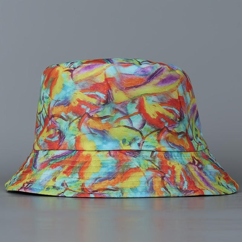 Colorful Graffiti Bucket Hat Abstract Stripes Reversible Fisherman Cap