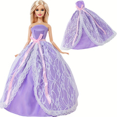 Doll Wedding Dress Lace Gown with Bow Princess Ball Dress for 11.5 Dolls