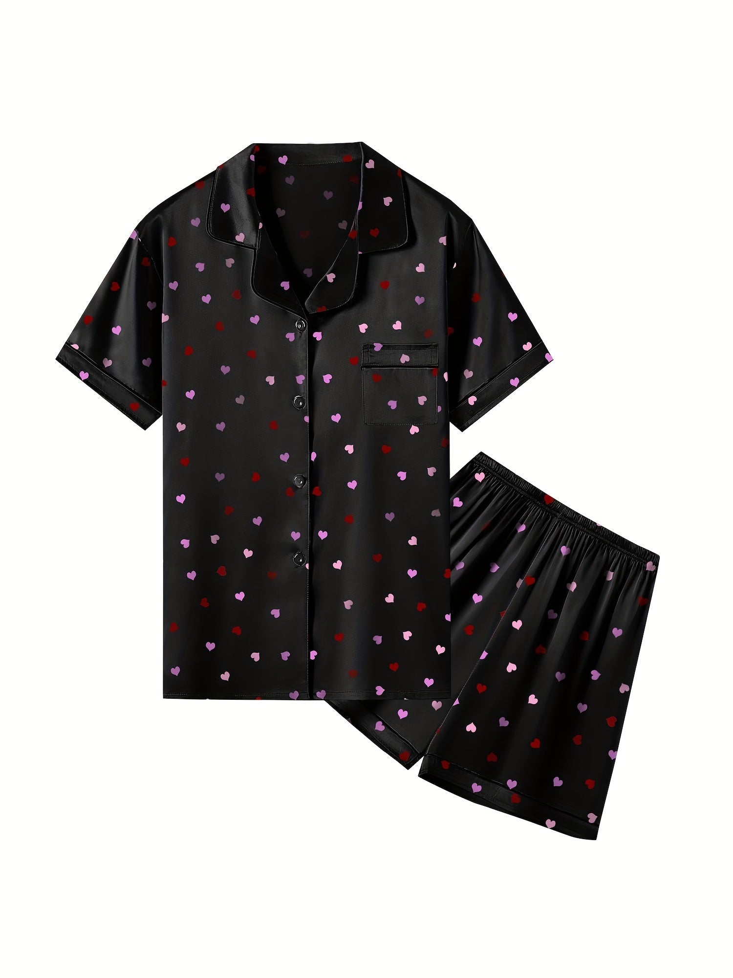 Girl's Love Heart Print Pajama Set Short Sleeve Top & Shorts