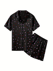 Girl's Love Heart Print Pajama Set Short Sleeve Top & Shorts