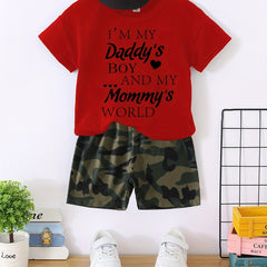 Boys Camo Print T-shirt & Shorts Set Casual Summer Outfit