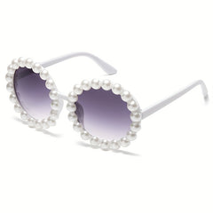 Faux Pearl Round Sunglasses Gradient UV400
