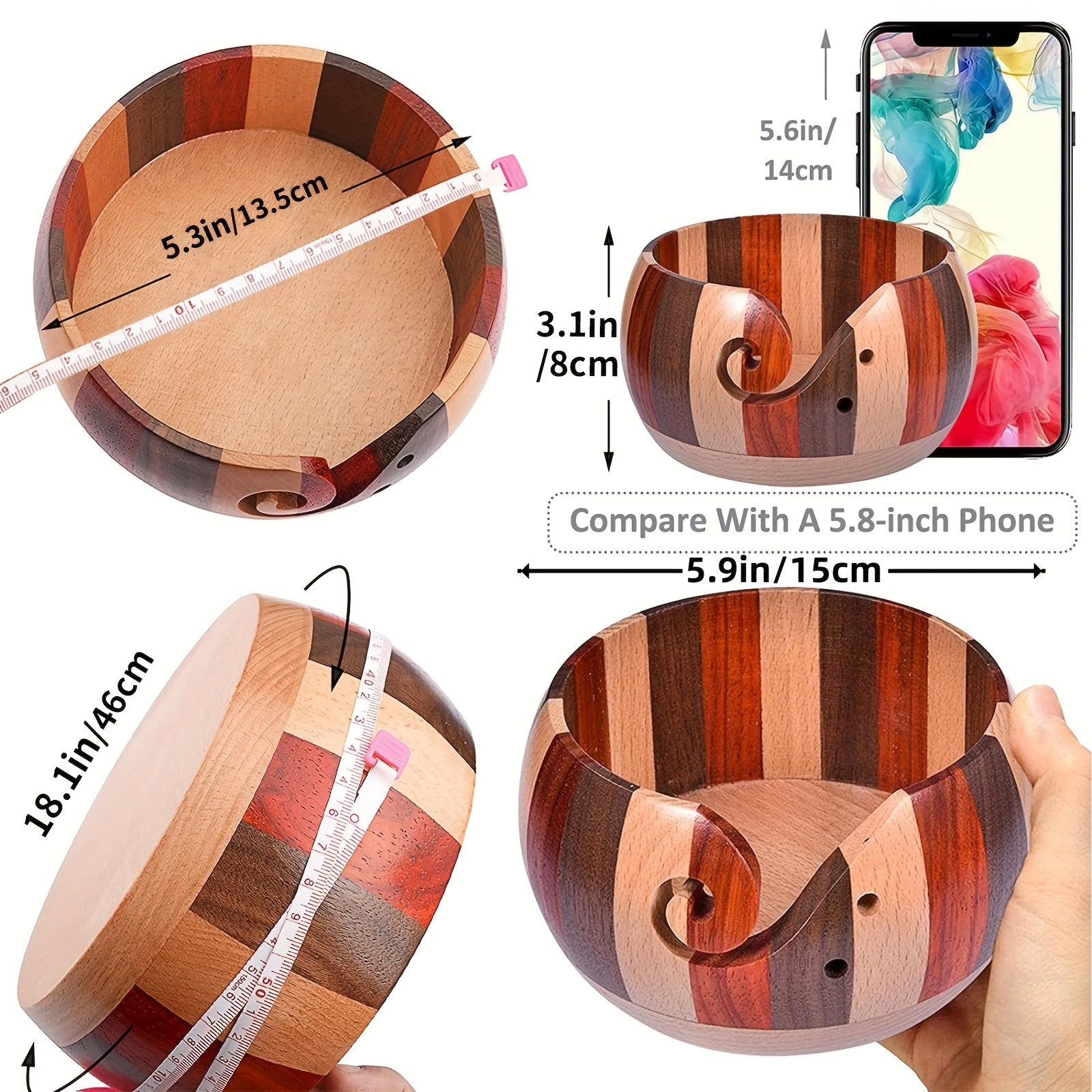 DIY Wooden Yarn Bowl For Crochet Large Pretty Shape Yarn Wool Art Craft Storage