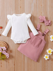 3pcs Baby Girls Ruffle Trim Onesie Dress Set