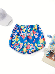 Girls Fruit Graphic Elastic Waist Track Shorts Kids Summer Clothes