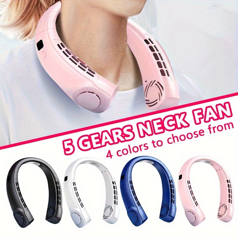 USB Hanging Neck Fan with 5 Speeds Digital Display