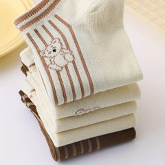 5 Pairs Cartoon Bear Print Ankle Socks Women's Stockings