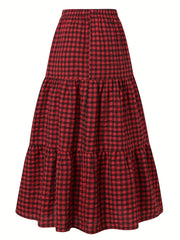 Gingham Print Maxi A line Smock Skirt