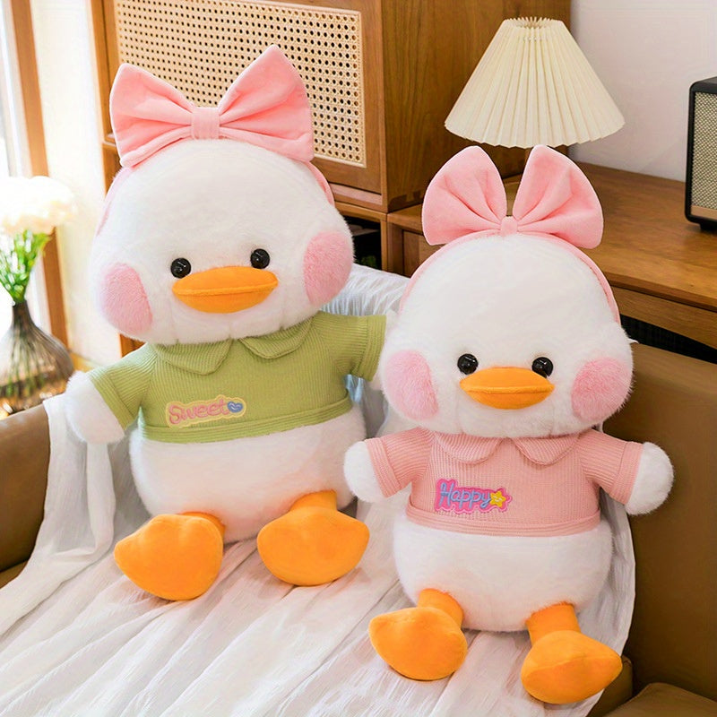 Cute Plush Duck Stuffed Animal with Big Bow Pink Soft Fluffy Fabric