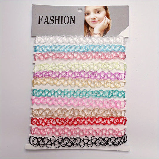 12pcs Chokers Pendant Stretch Elastic Jewelry Henna Tattoo Cosplay Hair Accesor