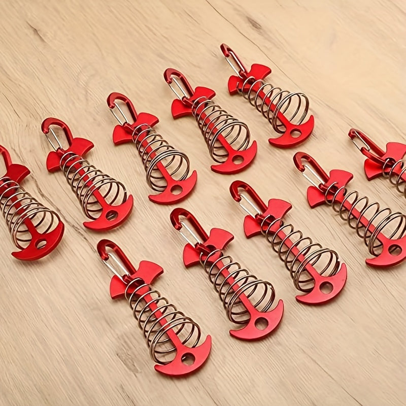 10 Red Deck Anchor Pegs Carabiners Windproof Aluminum Tent Stakes