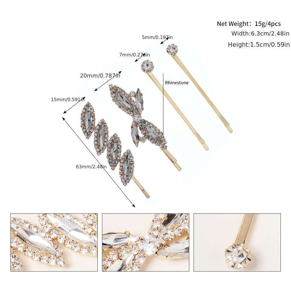 4pcs Rhinestone Metal Hair Clip Hair Accessories For Women
