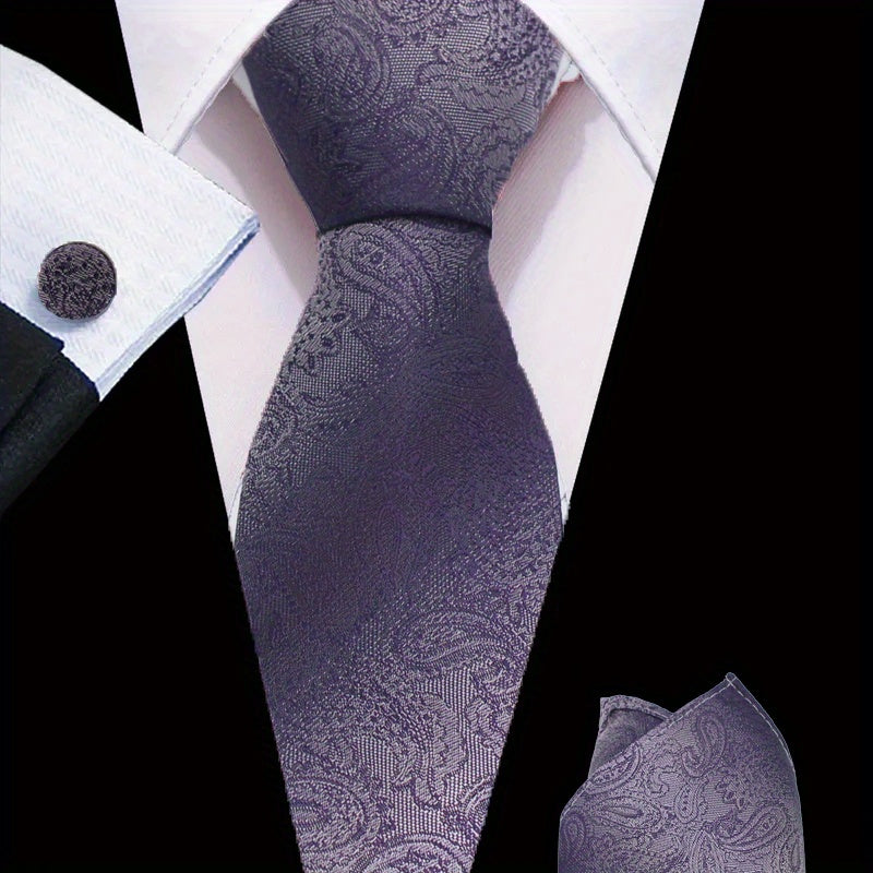 3pcs Men's Tie Set Floral Necktie Handkerchief Clip Set